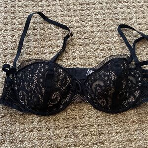 Victoria's Secret Black Lace Underwire Bra with Sheer Mesh
